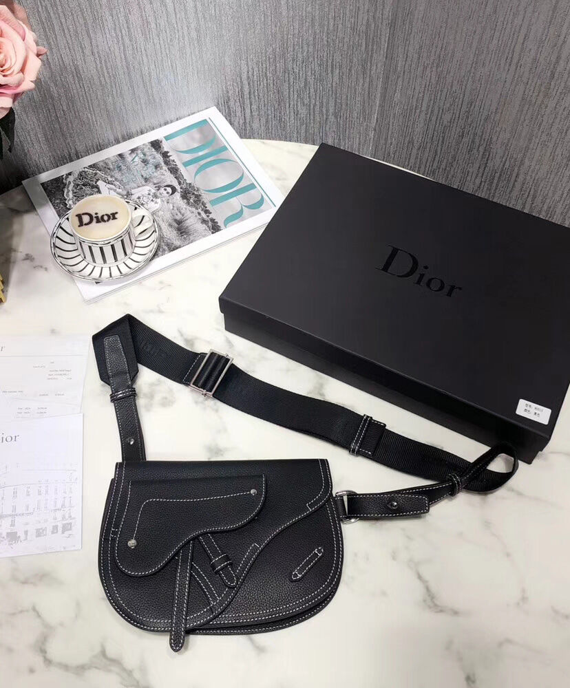 Christian Dior Saddle Messenger Cowhide Leather Bag Black